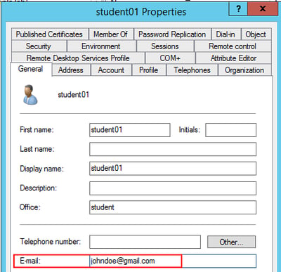 Active Directory User Properties Dialog Showing Email Configuration