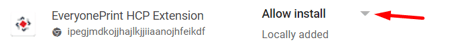 Chrome Policy Settings Showing EveryonePrint HCP Extension Allowed to Install