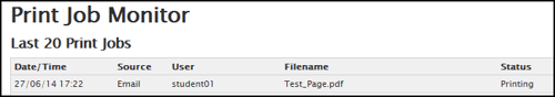 Print Job Monitor Screen Showing Current Printing Status